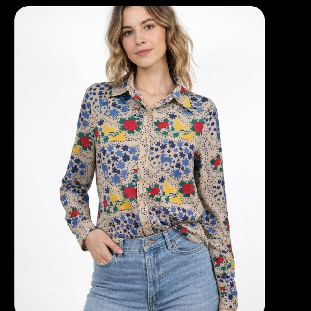 Vintage Retro 80's Act III Button Blouse Long Sleeve Geometric Print M